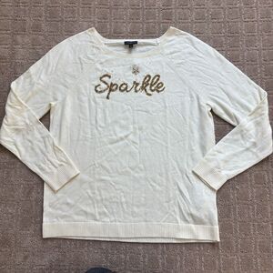 Talbots Sparkle Cotton Cashmere Sweater Women LP Off White Holiday Party Festive